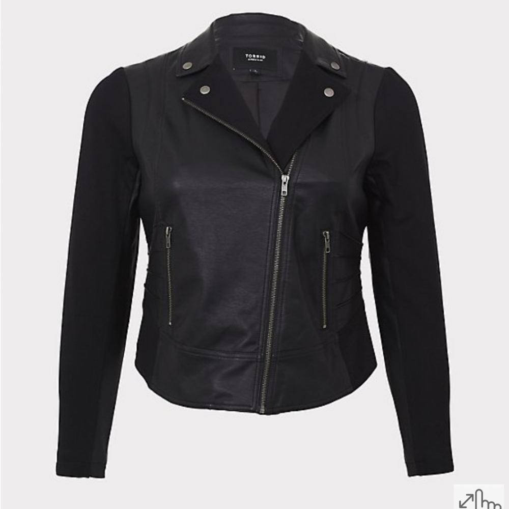 Torrid Jacket BLACK FAUX LEATHER & PONTE MOTO Size 6 or‎ 30 - Picture 3 of 11
